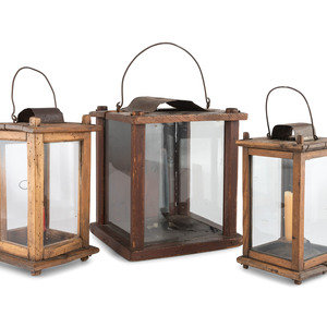 Appraisal: Five Candle Lanterns th Century Height of tin lantern inches