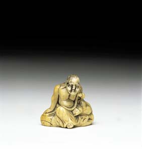 Appraisal: ANTIQUE IVORY NETSUKE Late th Century carved and stained ivory