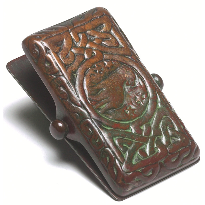 Appraisal: Tiffany Studios clip bronze with a Zodiac pattern original patina