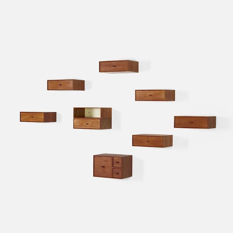 Appraisal: Uno and Osten Kristiansson wall-mounted cabinets set of eight Uno