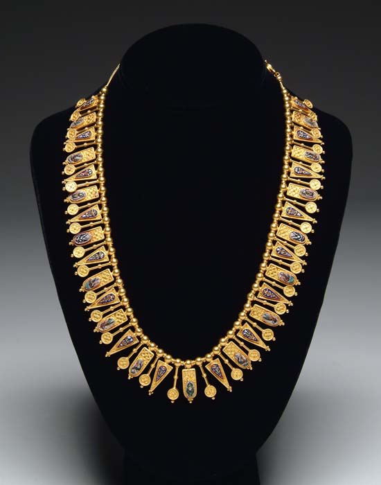 Appraisal: OUTSTANDING K YELLOW GOLD AND MOSAIC ETRUSCAN STYLE NECKLACE The