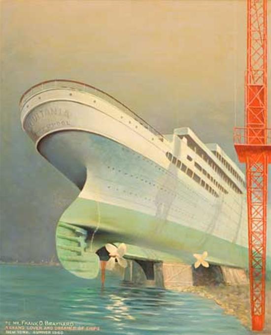 Appraisal: CUNARD LINE Aquitania Untitled oil on board by George Tamaro