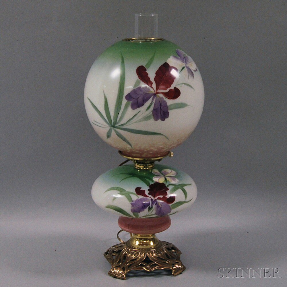 Appraisal: Late Victorian Hand-painted Glass Kerosene Lamp late th century Gone