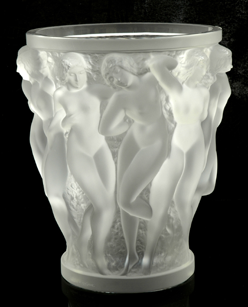 Appraisal: A CRYSTAL LALIQUE BACCHANTES VASE Model introduced Tapering cylindrical moulded