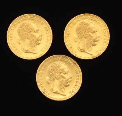 Appraisal: Three Austrian Gold Ducat -Franz Joseph