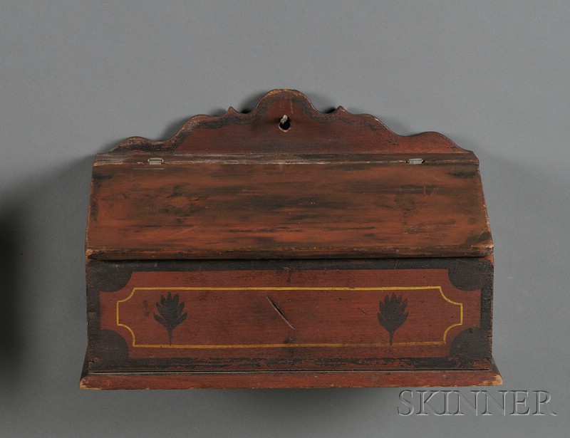 Appraisal: Paint-Decorated Wooden Wall Box America early th century rectangular box