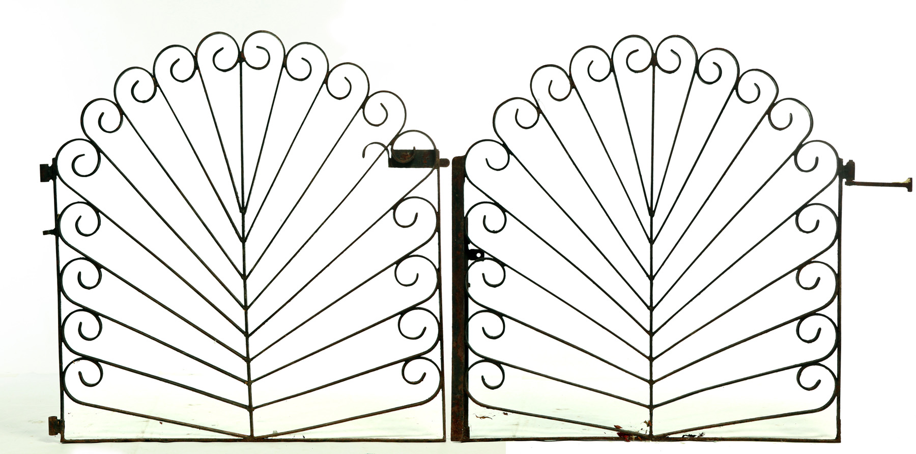 Appraisal: PAIR OF WROUGHT-IRON GATES Early th century Resemble stylized peacock