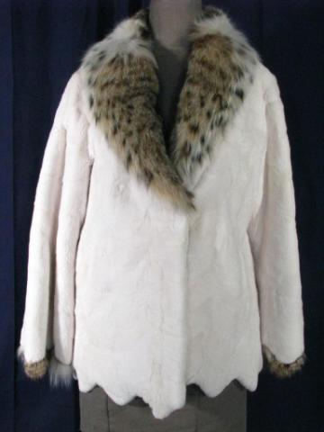 Appraisal: White Section Sheared Beaver Jacket w Cat Lynx shawl collar