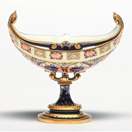 Appraisal: A Royal Crown Derby Imari pattern boat shaped pedestal vase