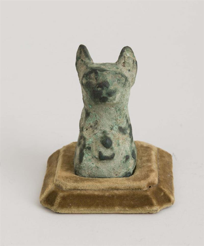 Appraisal: EGYPTIAN STYLE BRONZE BUST OF A CAT WITH MEDALLION Fitted