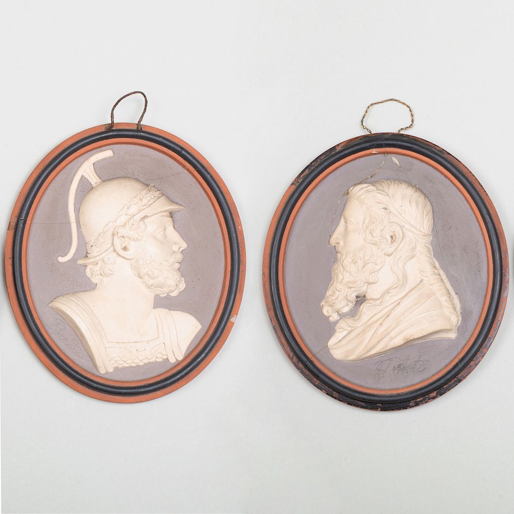 Appraisal: Pair of Wedgwood Terra-Cotta Circular Portrait Medallions of Plato and