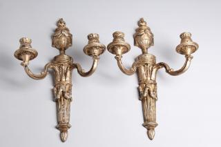 Appraisal: Pair of Gilt The cast Neoclassical-style two-arm holders topped with