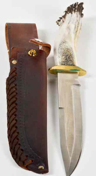 Appraisal: Silverstag Crown Series Pacific Bowie '' blade stag horn handle