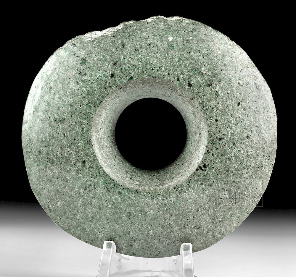 Appraisal: Pre-Columbian Mezcala Guerrero Greenstone Earspool Pre-Columbian Mexico Guerrero Mezcala culture