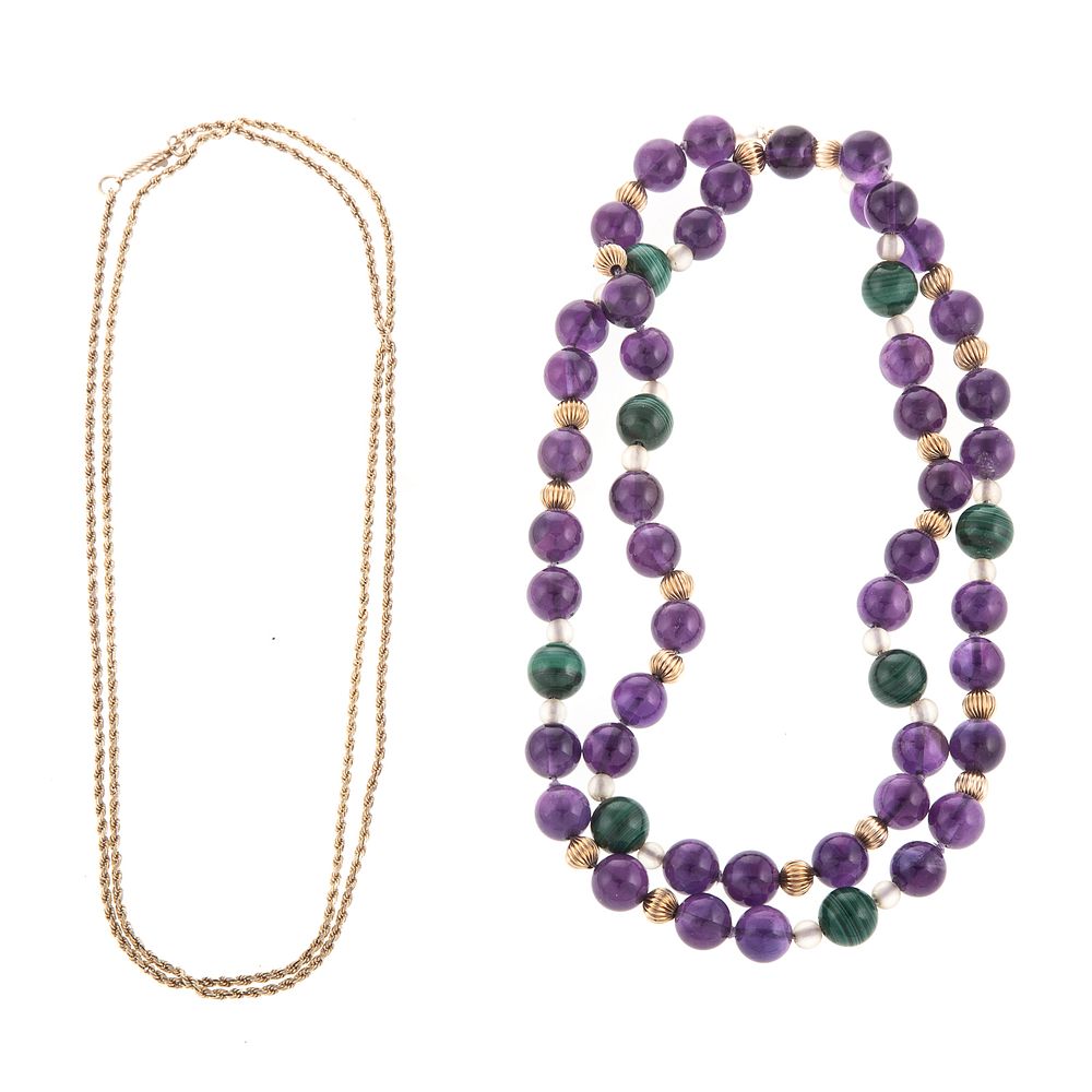 Appraisal: An Amethyst Malachite Necklace Chain in K K yellow gold