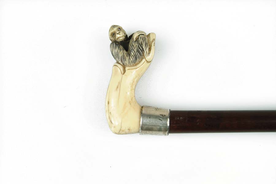 Appraisal: CARVED IVORY CANE th C Japanese carved walrus ivory handle