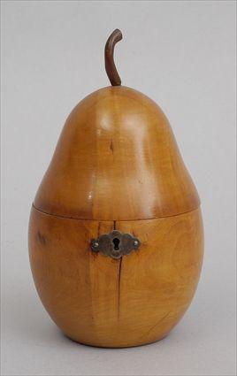 Appraisal: GEORGE III APPLEWOOD PEAR-FORM TEA CADDY Fitted with a lobed