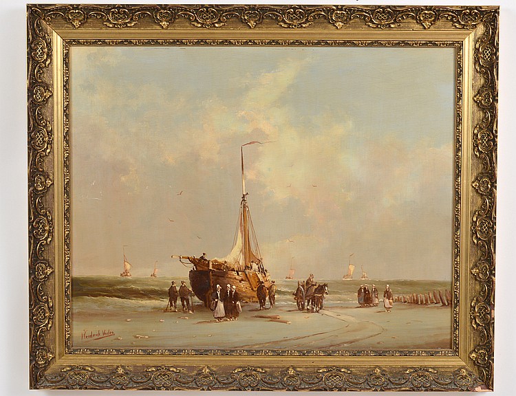 Appraisal: HENDRIK VADER DUTCH - Figures and Boat at Low Tide