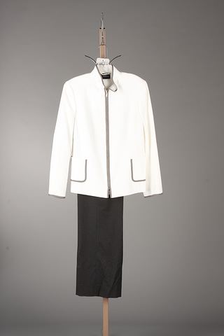 Appraisal: Akris cream cotton jacket with trim of gray on collar