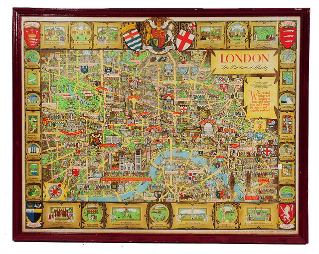 Appraisal: A LARGE COLOURED MAP of London 'The Bastion of Liberty'