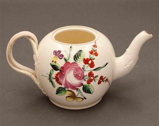 Appraisal: Staffordshire floral decorated creamware teapot fourth quarter- th century with