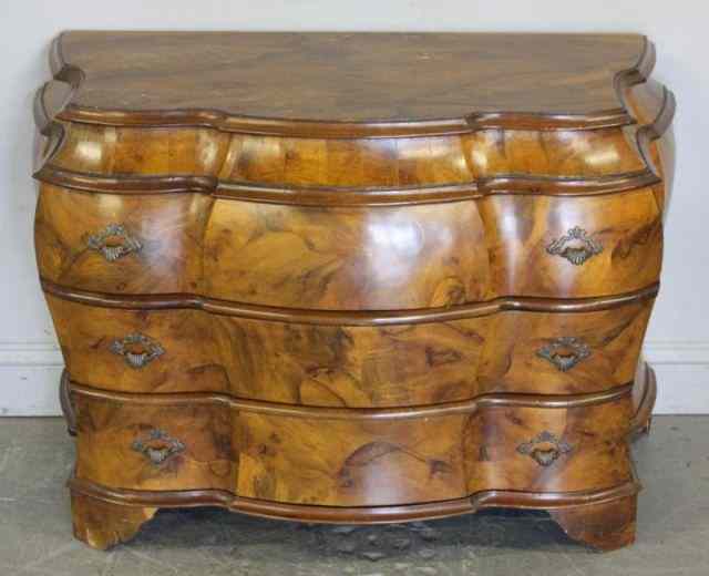 Appraisal: Burl Walnut Italian Bombe Commode Paper label on back ''Made