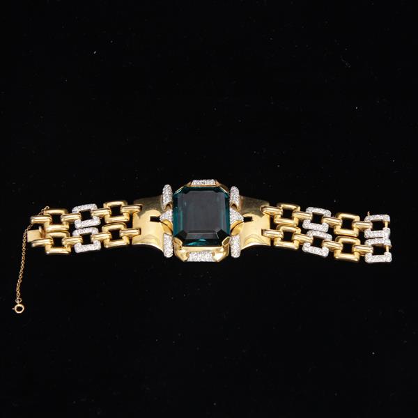 Appraisal: Crown Trifari open Link double WIDE Bracelet with Emerald Crystal