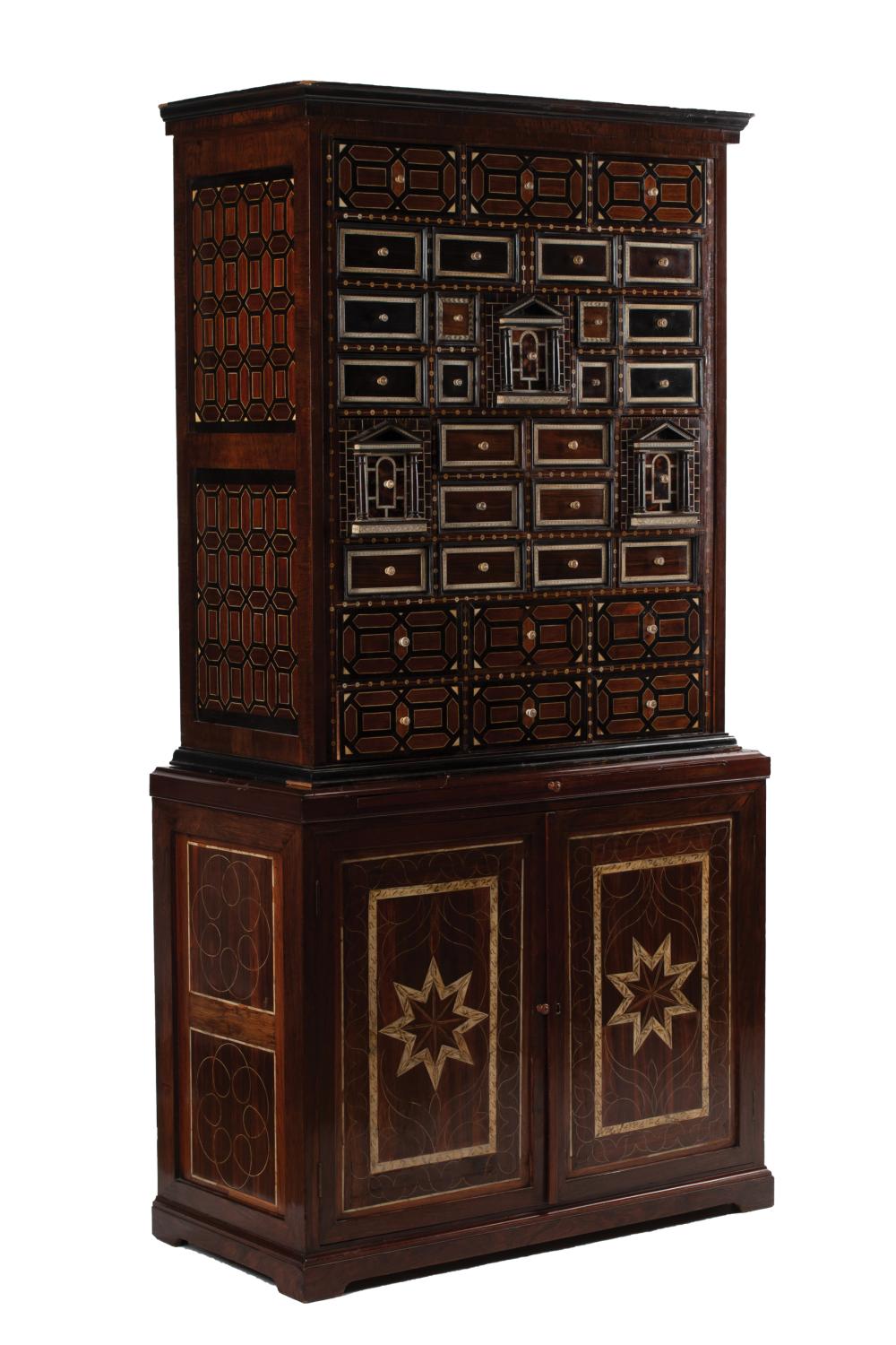 Appraisal: Portuguese Inlaid Hardwood Vargueno Cabinet th c and later upper