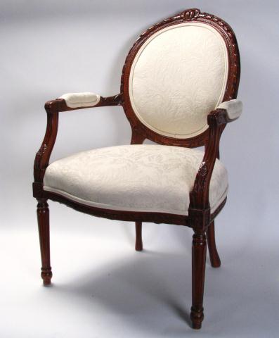 Appraisal: French Style Open Arm Chair after Louis XV double welted