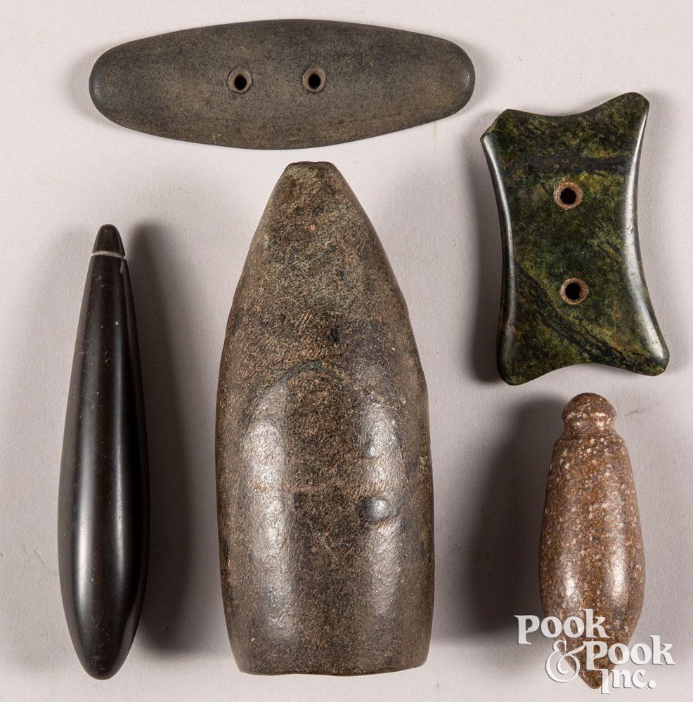 Appraisal: Five Replica ancient stone artifacts Five replica ancient stone artifacts