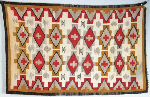 Appraisal: NICE COLORFUL NAVAJO RUG Two rows of diamonds with cross