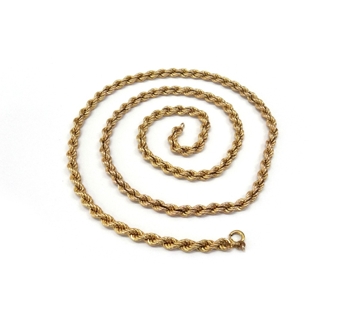 Appraisal: A ct gold rope twist neck chain with bolt ring