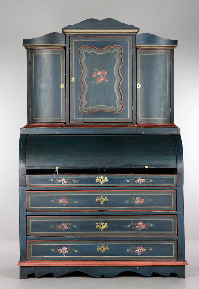 Appraisal: - th C Danish Roll Top Secretary th century Danish