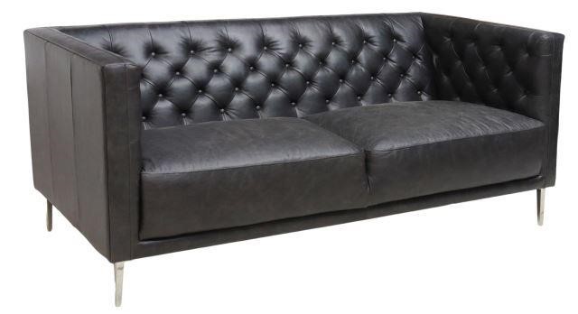 Appraisal: Contemporary CB Savile apartment sofa st c black leather upholstery