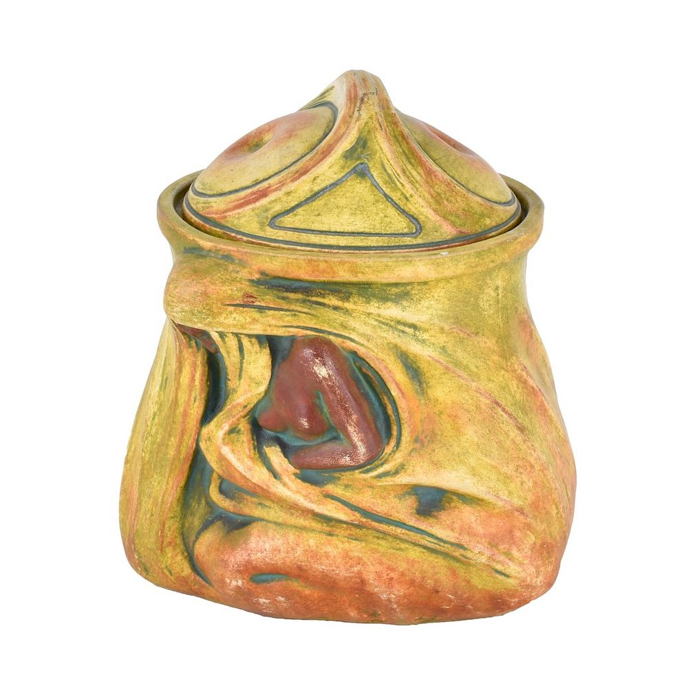 Appraisal: Julius Dressler Polychrome Pottery Covered Jar Julius Dressler Polychrome Pottery