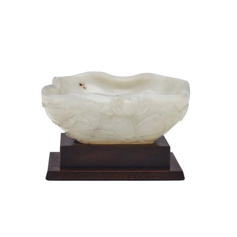 Appraisal: White Jade Lotus Form Brushwasher th Century The translucent white