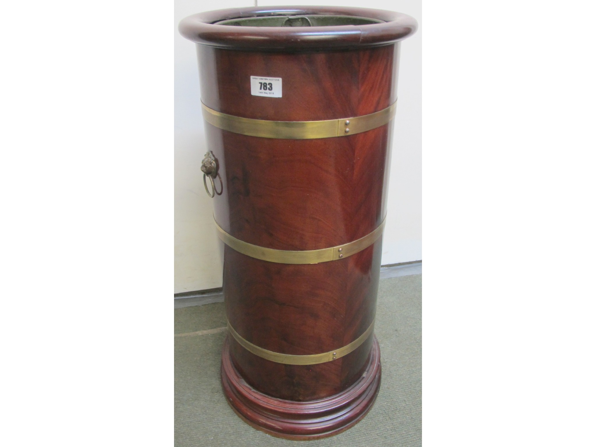 Appraisal: A mahogany brass banded stick stand