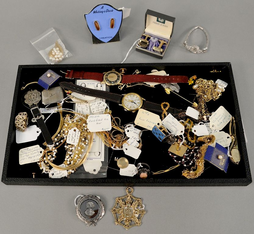 Appraisal: Tray lot of jewelry to include four wristwatches cuff links