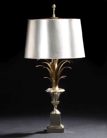 Appraisal: French Silvered Brass Vasiform Table Lamp in the Manner of