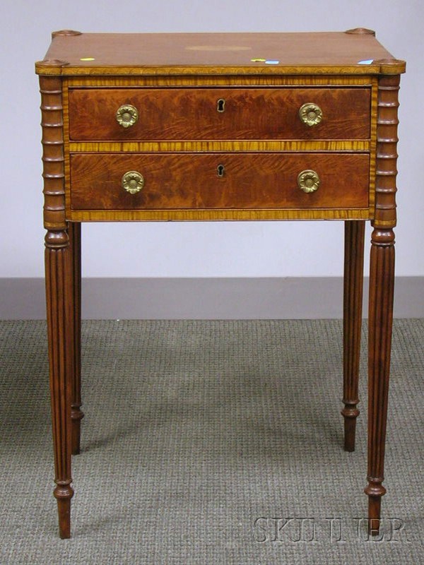 Appraisal: Federal Inlaid and Tiger Maple Veneer Mahogany Two-Drawer Work Table