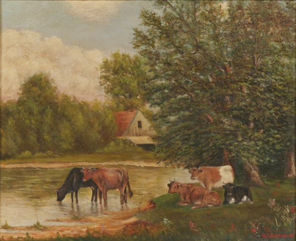 Appraisal: Harold O Johnson American th century Pastoral Landscape with Cows