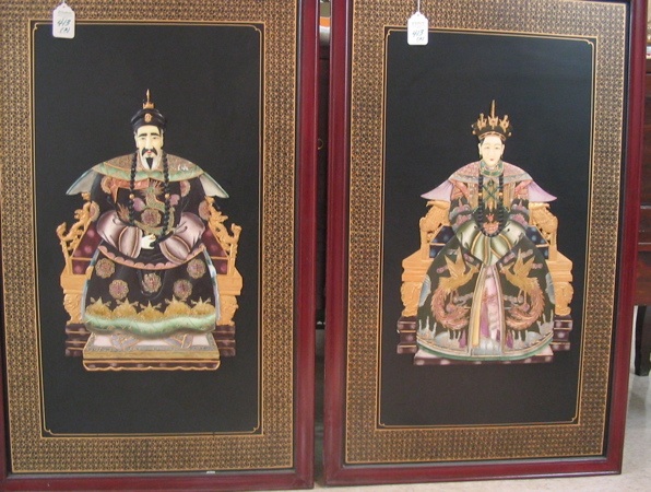 Appraisal: PAIR CHINESE LARGE WALL DECORATIVE PLAQUES the black ground having