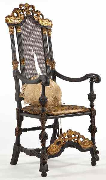 Appraisal: English Carved Arm Chair th century style gilt decorated turned