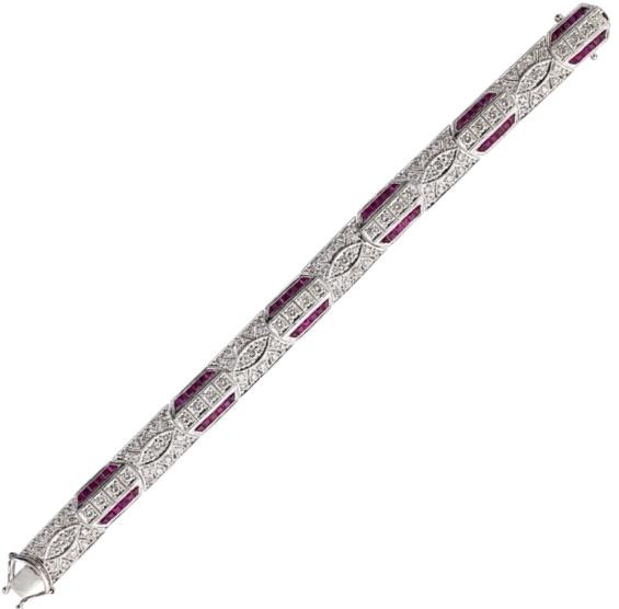 Appraisal: ART DECO STYLE DIAMOND AND RUBY BRACELET k white gold