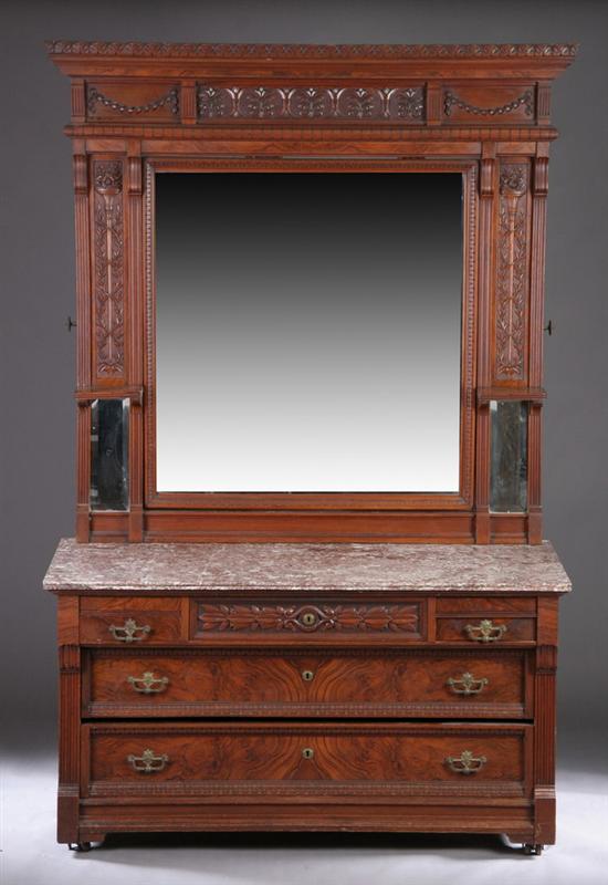 Appraisal: EASTLAKE CARVED WALNUT COMMODE Circa In two parts Upper section