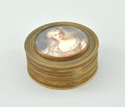 Appraisal: A Bronze Box with a Miniature Portrait on Ivory ca