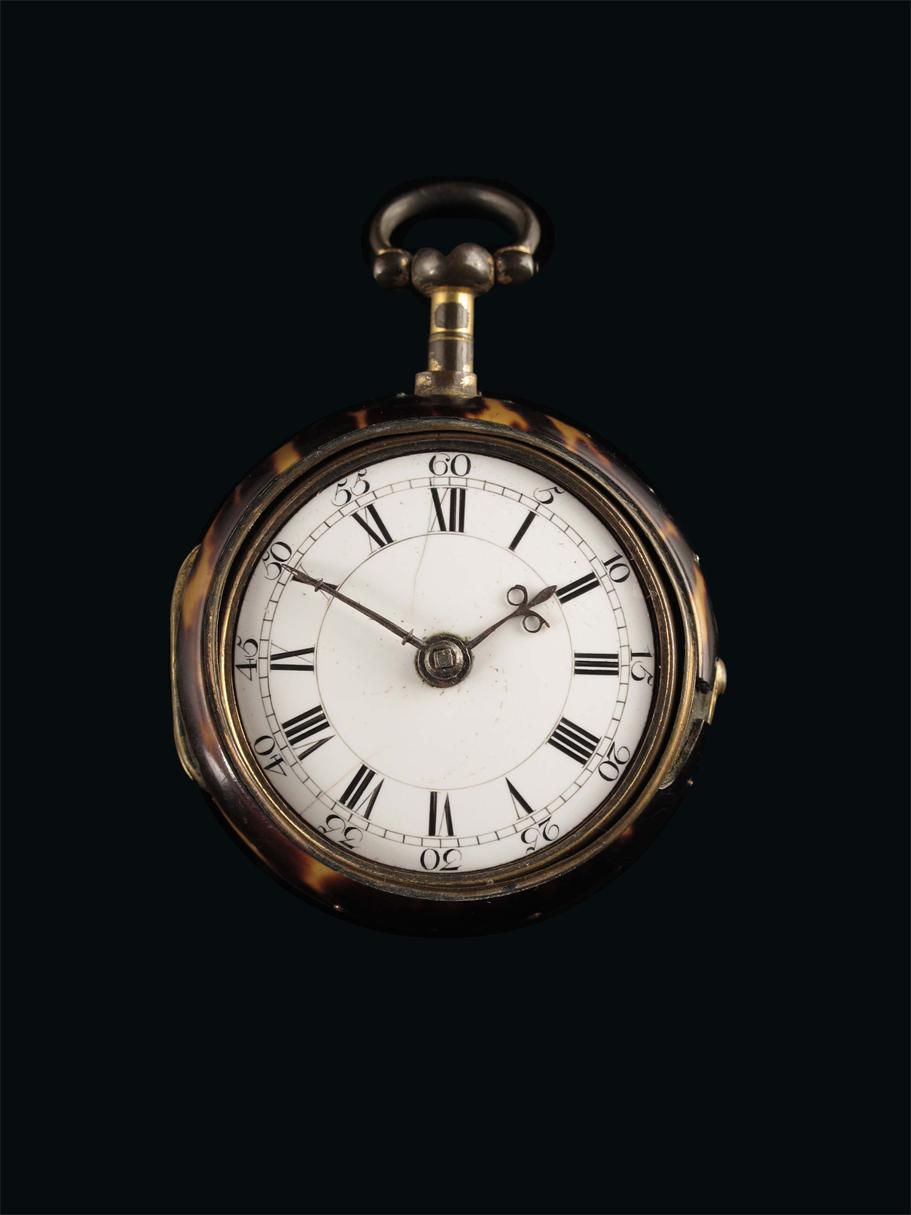 Appraisal: A gilt metal and tortoiseshell pair cased verge watch