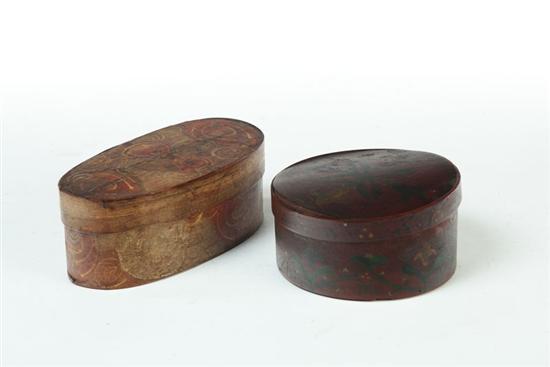 Appraisal: TWO DECORATED PANTRY BOXES American nd half- th century bentwood