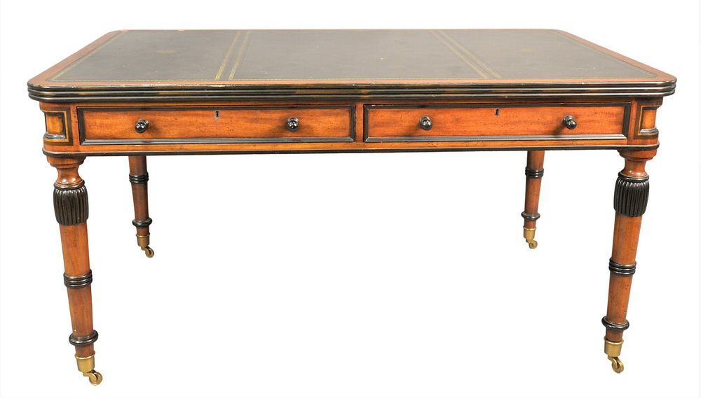 Appraisal: Maitland-Smith Desk Sheraton style having tooled leather top height inches