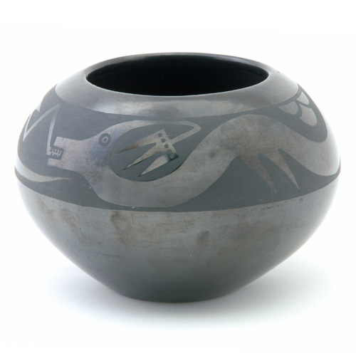 Appraisal: MARIA AND SANTANA MARTINEZ Squat ovoid blackware vase with avanyu